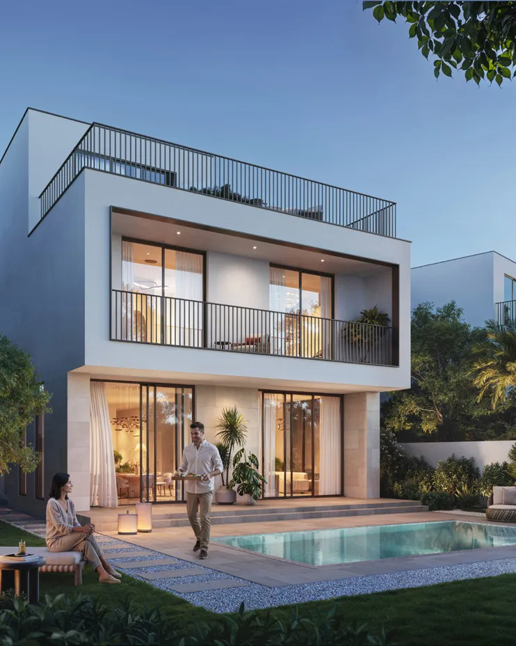 Serro villa with roof terrace and private pool at twilight